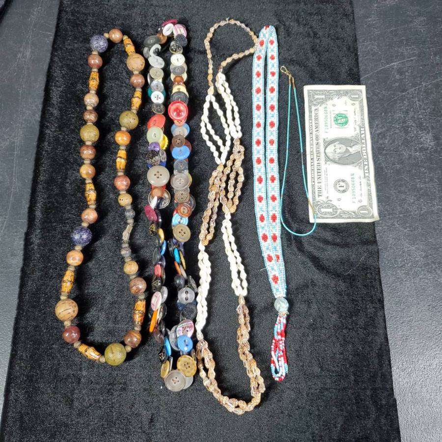 Wood Bead Old Button Shell Bead Necklaces Auction YEAH New Mexico